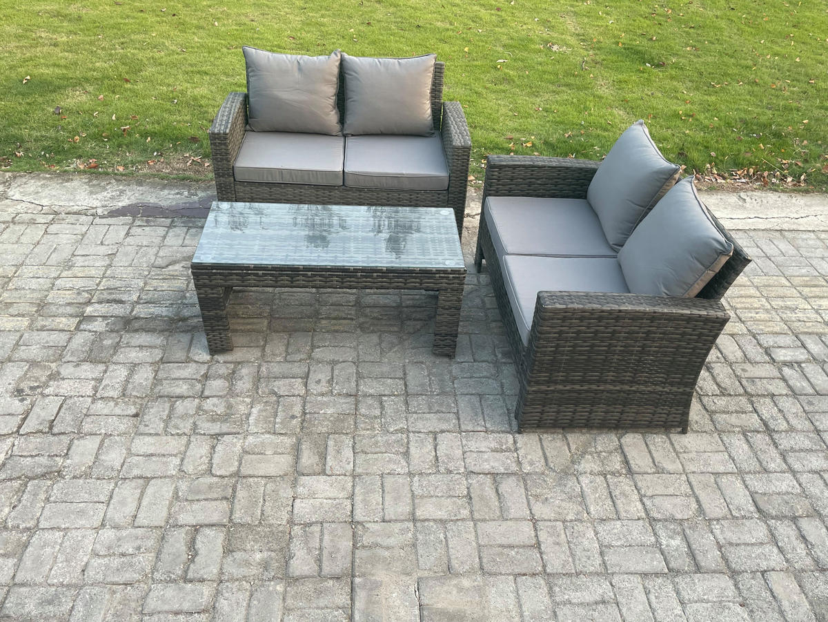 GARTENMÖBELSET Polyrattan Dunkelgrau 4-Sitzer - Dunkelgrau, Metall - Fimous