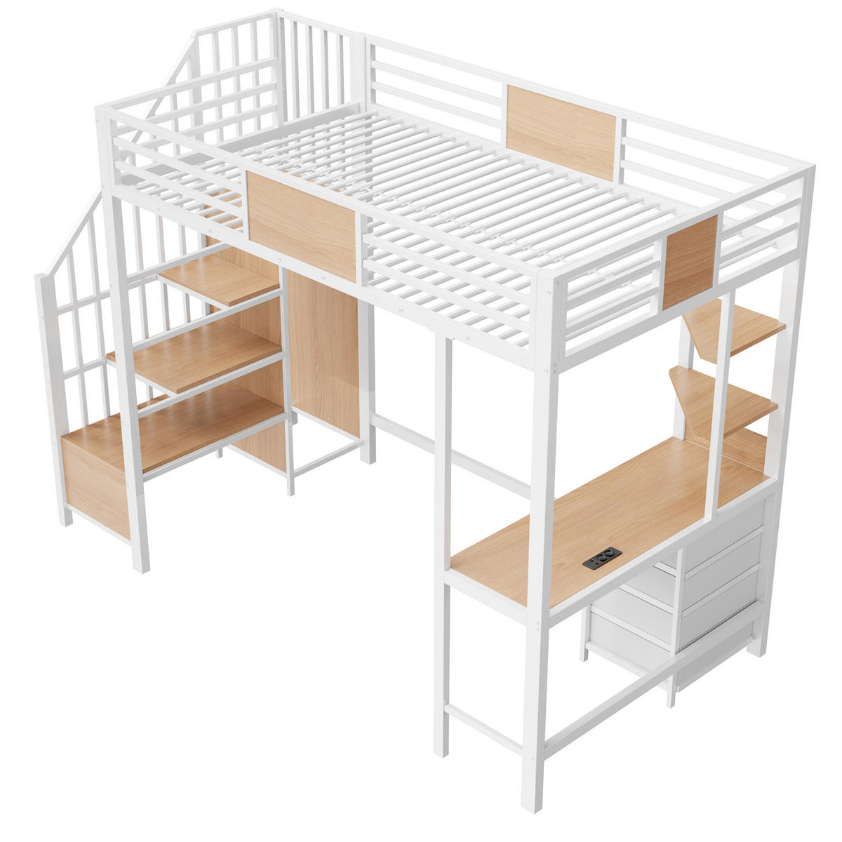 HOCHBETT mit Schreibtisch 90x200 cm Metall Weiß - Weiß, Metall (90/200cm) - Meubliv