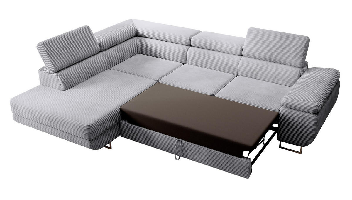 ECKSOFA Stevil Hellgrau Cordbezug - Silberfarben/Hellgrau, Textil/Metall (275/203cm) - Selsey