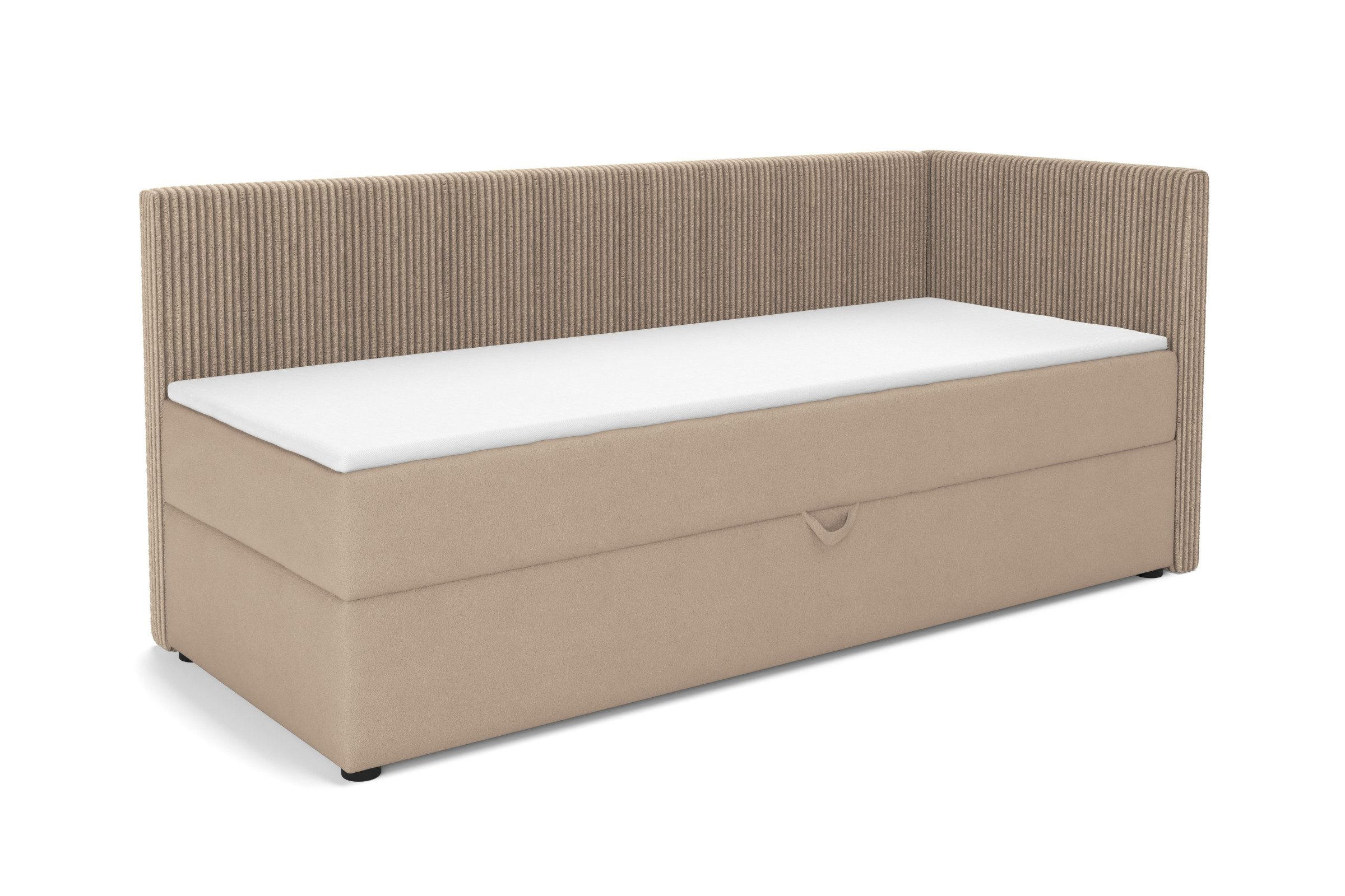 BOXBETT RICO 100/200 in Cord/Velours Beige H4 rechts - Beige, Holz/Holzwerkstoff (100/200cm) - Deine Möbel 24