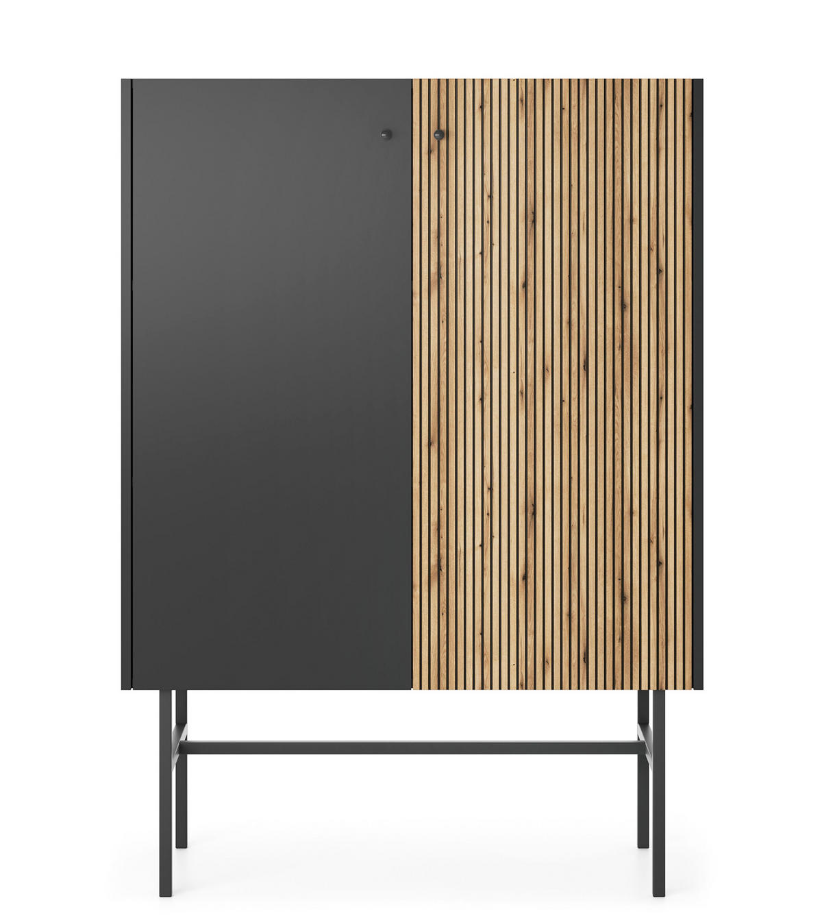 HIGHBOARD Dinley 2T Schwarz, Braun 93,2/131,7/39 cm – mit langen Beinen und Lamellenfront - Schwarz/Braun, Holzwerkstoff/Metall (93.2/131.7/39cm) - AX Living