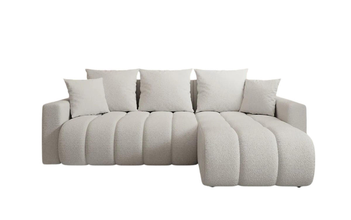 ECKSOFA GERRO Schlaffunktion Bettkasten Universal Boucle Weiß - Weiß, Textil (237/142cm) - Luxkor24