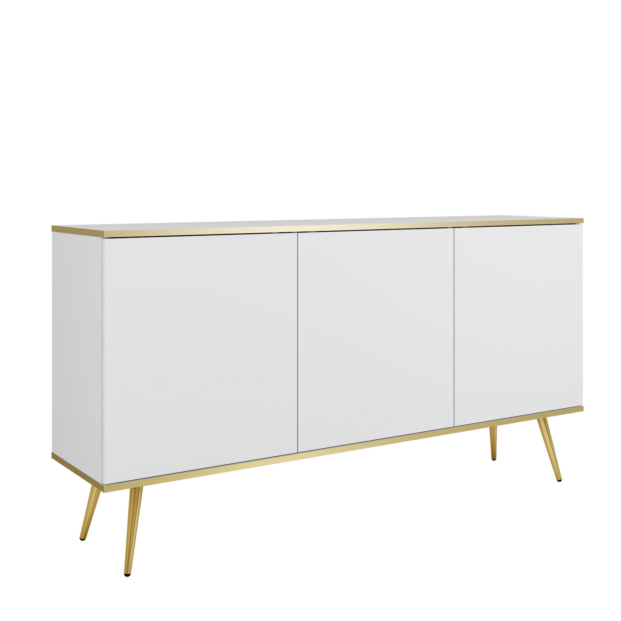 SIDEBOARD BANFF KOM1-3D Goldene Metallbeine, Weiß - Weiß, Holzwerkstoff/Kunststoff (160/85/39cm) - Komodee