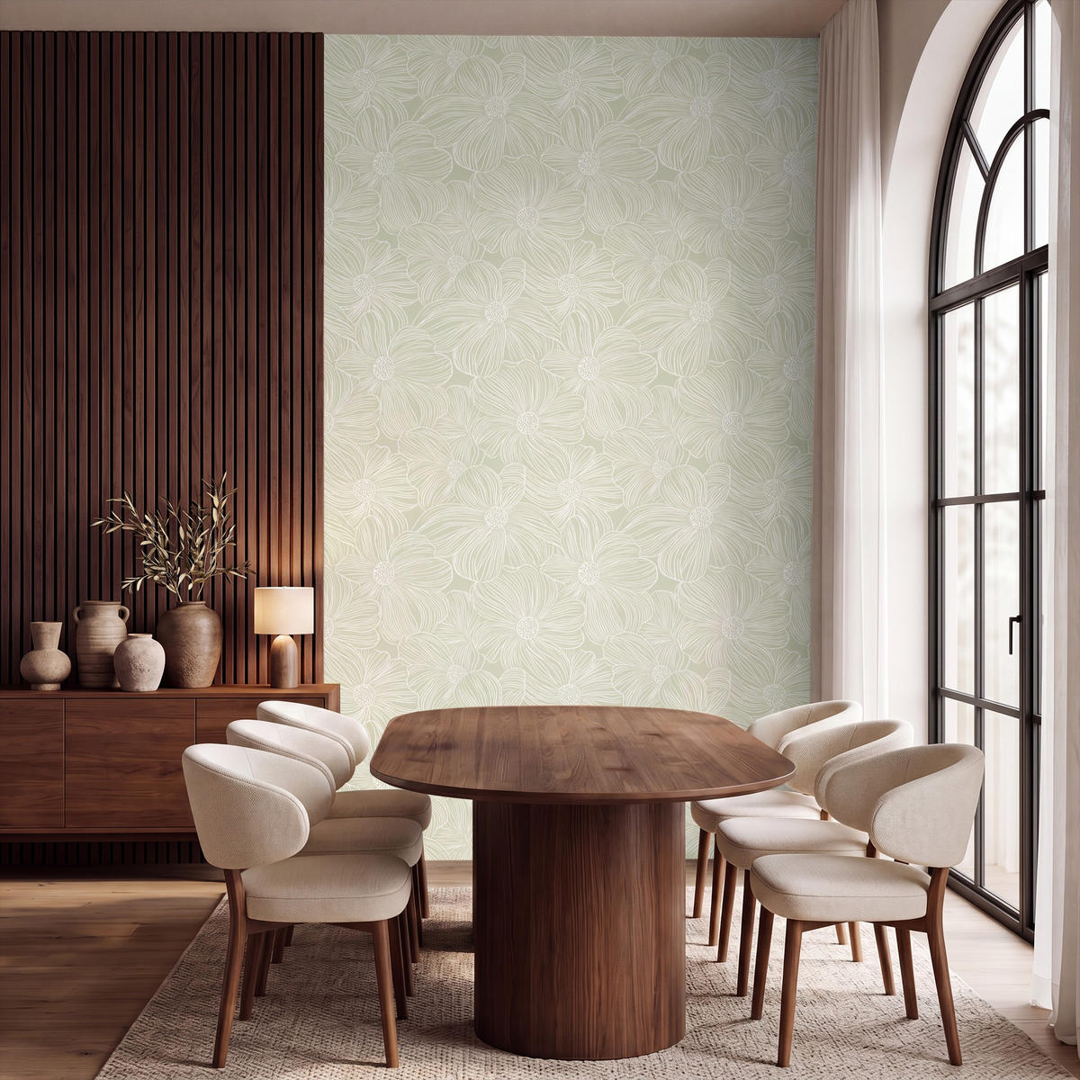 TAPETE - Gelassenheit - Blumen - Grün - 160x280 cm - Salbeigrün, Papier (160/280cm) - OnlyWow