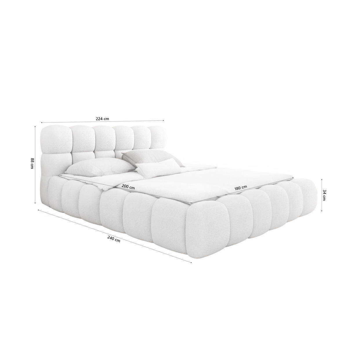 POLSTERBETT Isny 180x200 cm, Weiß - Weiß, Textil (180/200cm) - Fedve