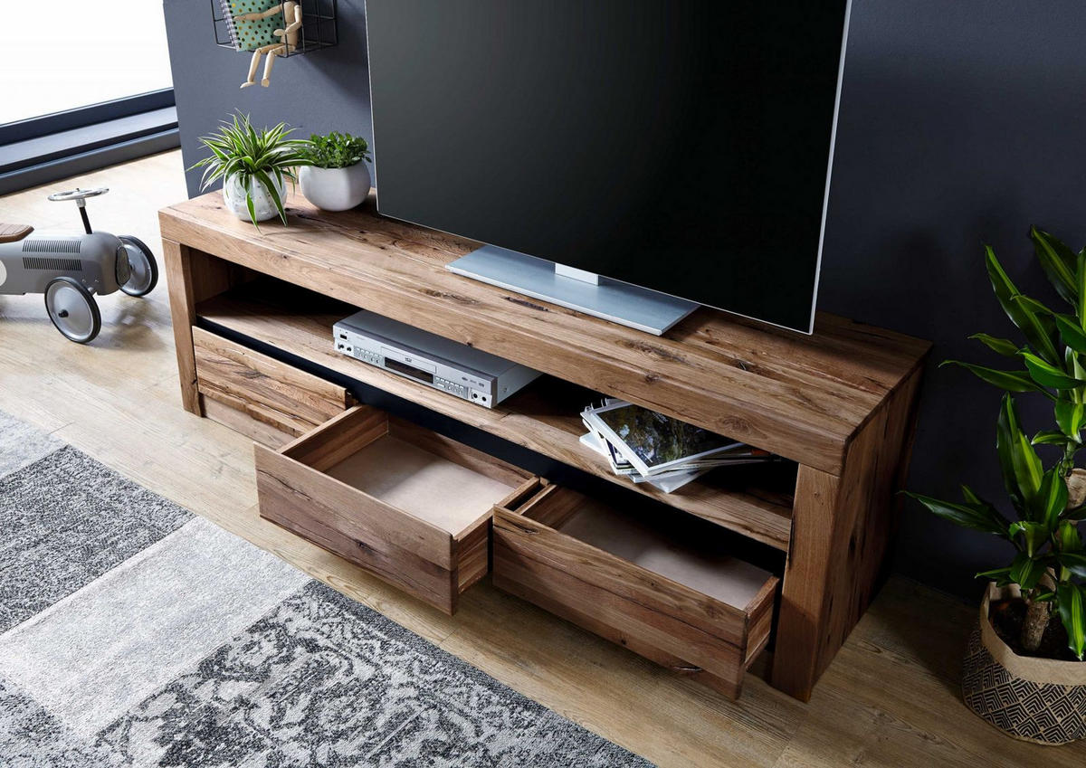 TV-BOARD Wild-/Zerreiche 165x42x55 Tabacco brown geölt MONTREUX #304 - Braun, Holz (165/55/42cm) - Massivmoebel24