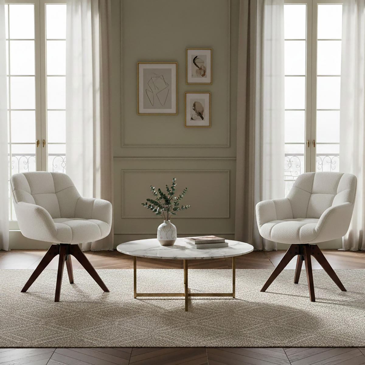 DREHSTUHL Mika-Nele 2er-Set - Nussbaumfarben/Creme, Eichenholz/Holz (65/81/66cm) - DUBI Möbel