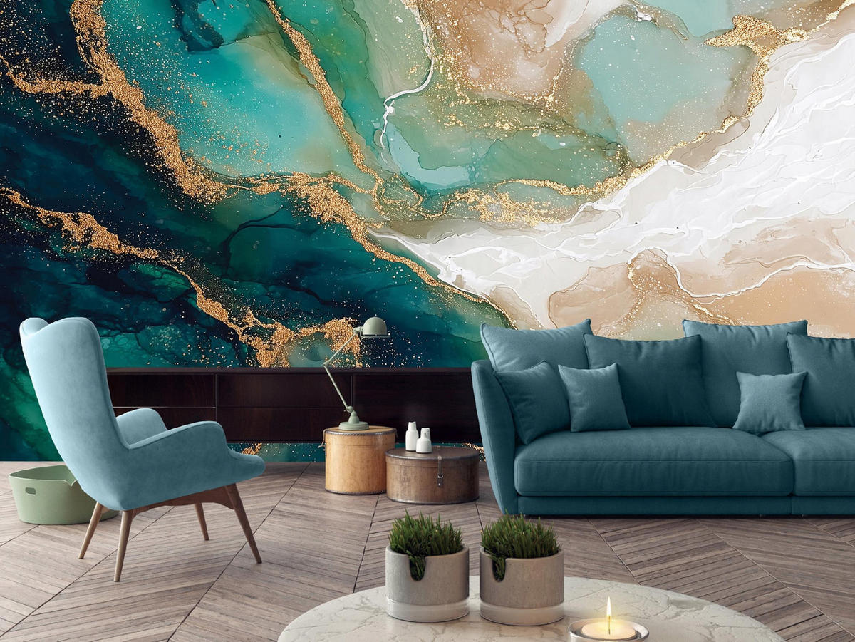 FOTOTAPETE Marmor Glamour Grün 150x105 cm - Multicolor, Papier (150/105cm) - Wallarena