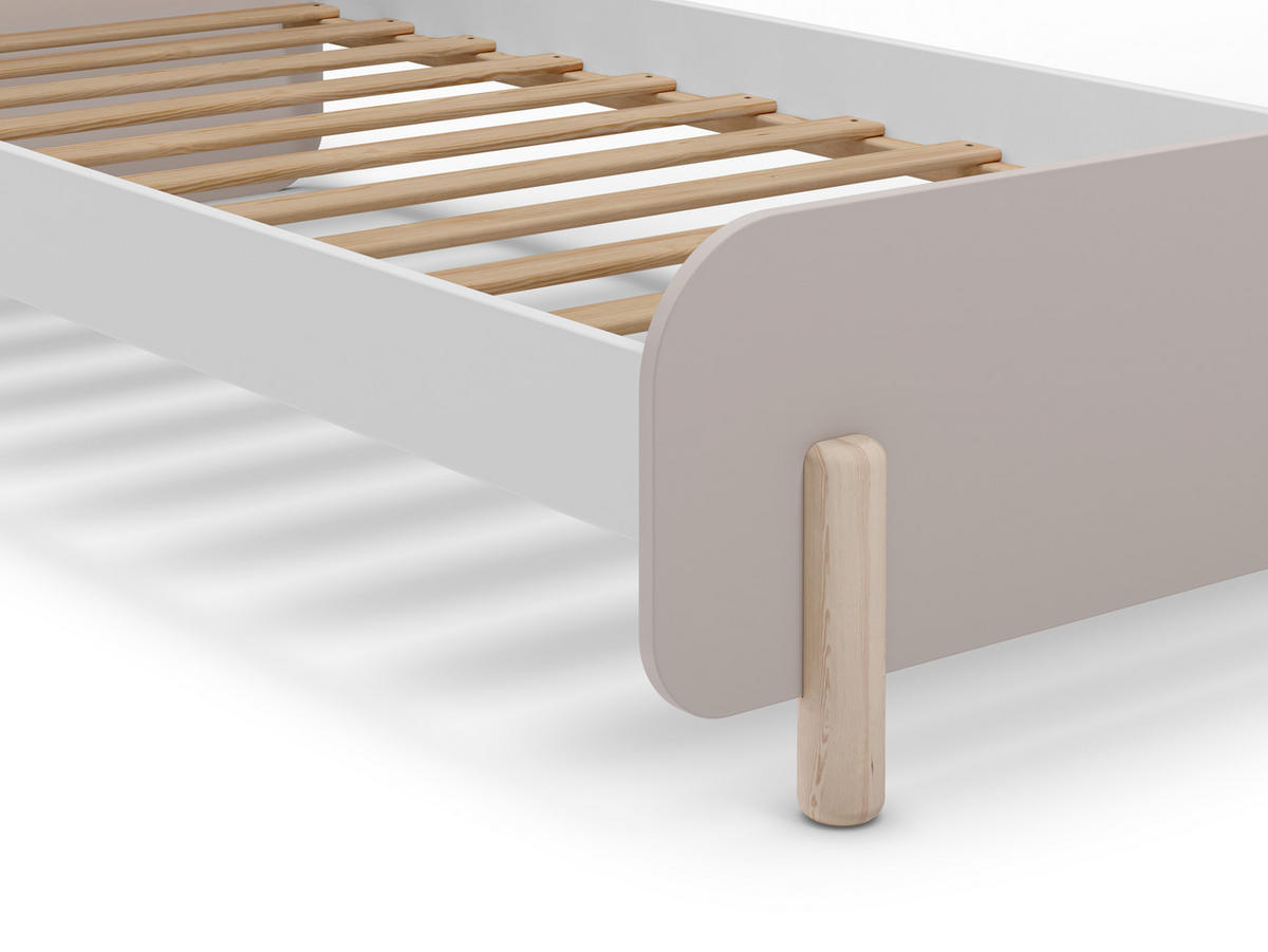 BETT 90x190 cm in creme glänzendem Dekor und hellem Holz 106,5/195,4/90/45 cm - Beige, Holz (190/90cm) - Calicosy