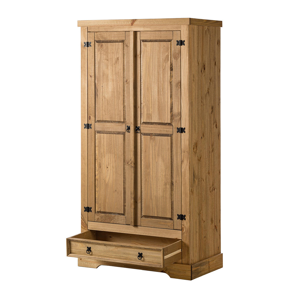 DREHTÜRENSCHRANK - Eckig - Kiefer massiv - Schwarz/Kieferfarben, Holz/Metall (101/195/56cm) - home24
