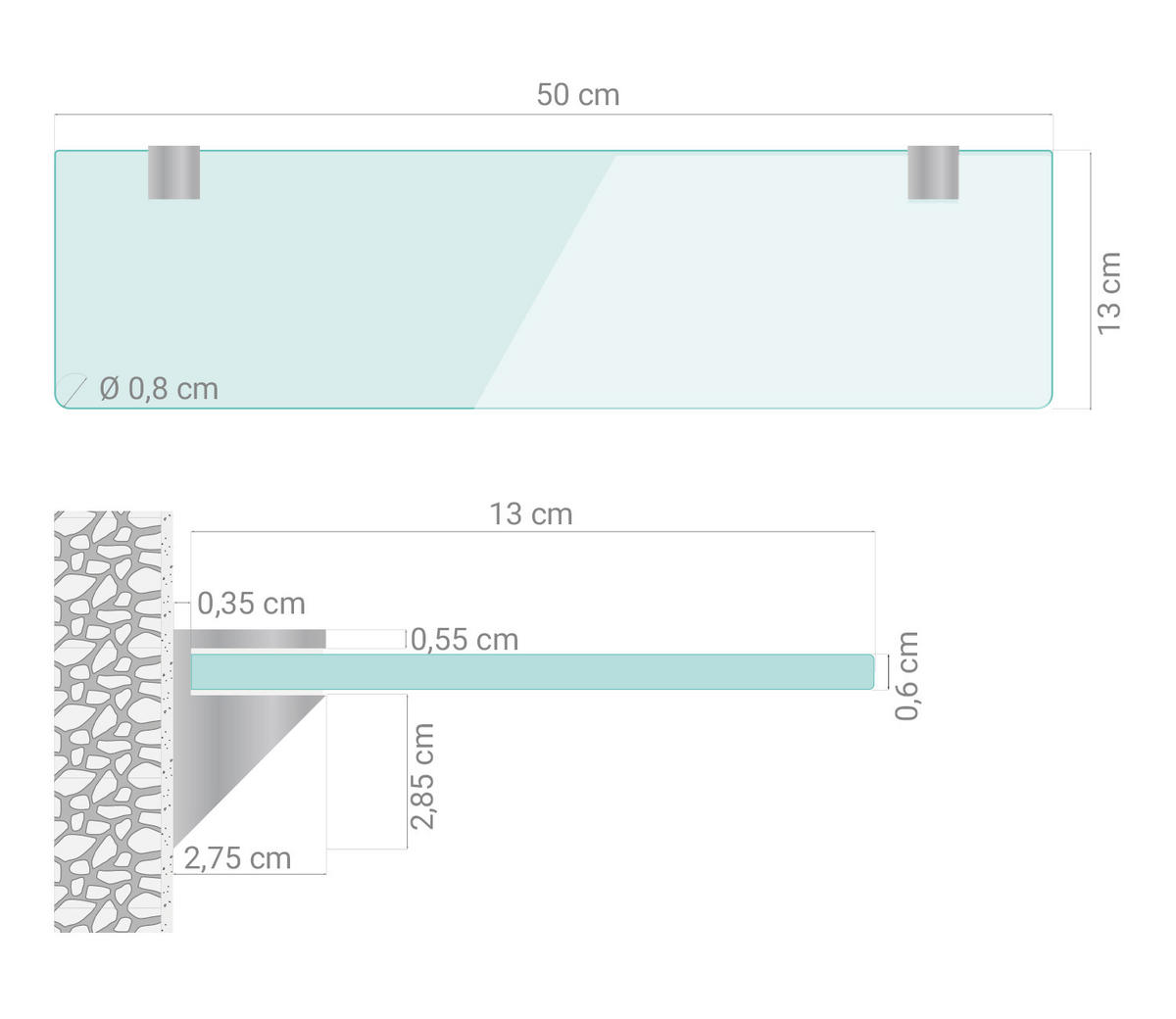 GLASABLAGE 50x13 cm Glas Weiß - Transparent, Glas (50/0.6/13cm) - TULUP