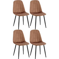 STUHL 4er Set Samt Braun - Schwarz/Braun, Textil/Metall (45/88/54cm) - CLP