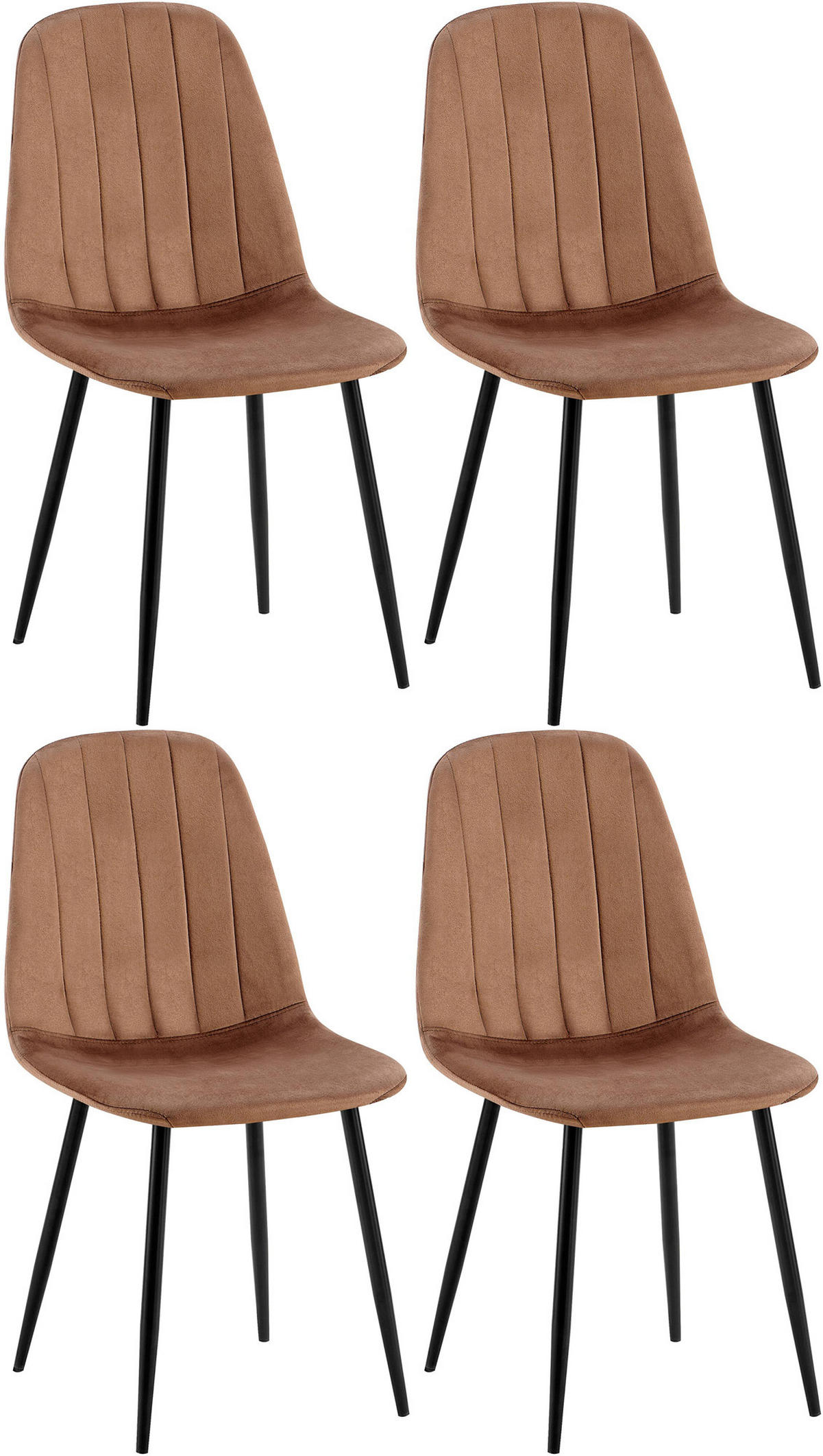 STUHL 4er Set Samt Braun - Schwarz/Braun, Textil/Metall (45/88/54cm) - CLP