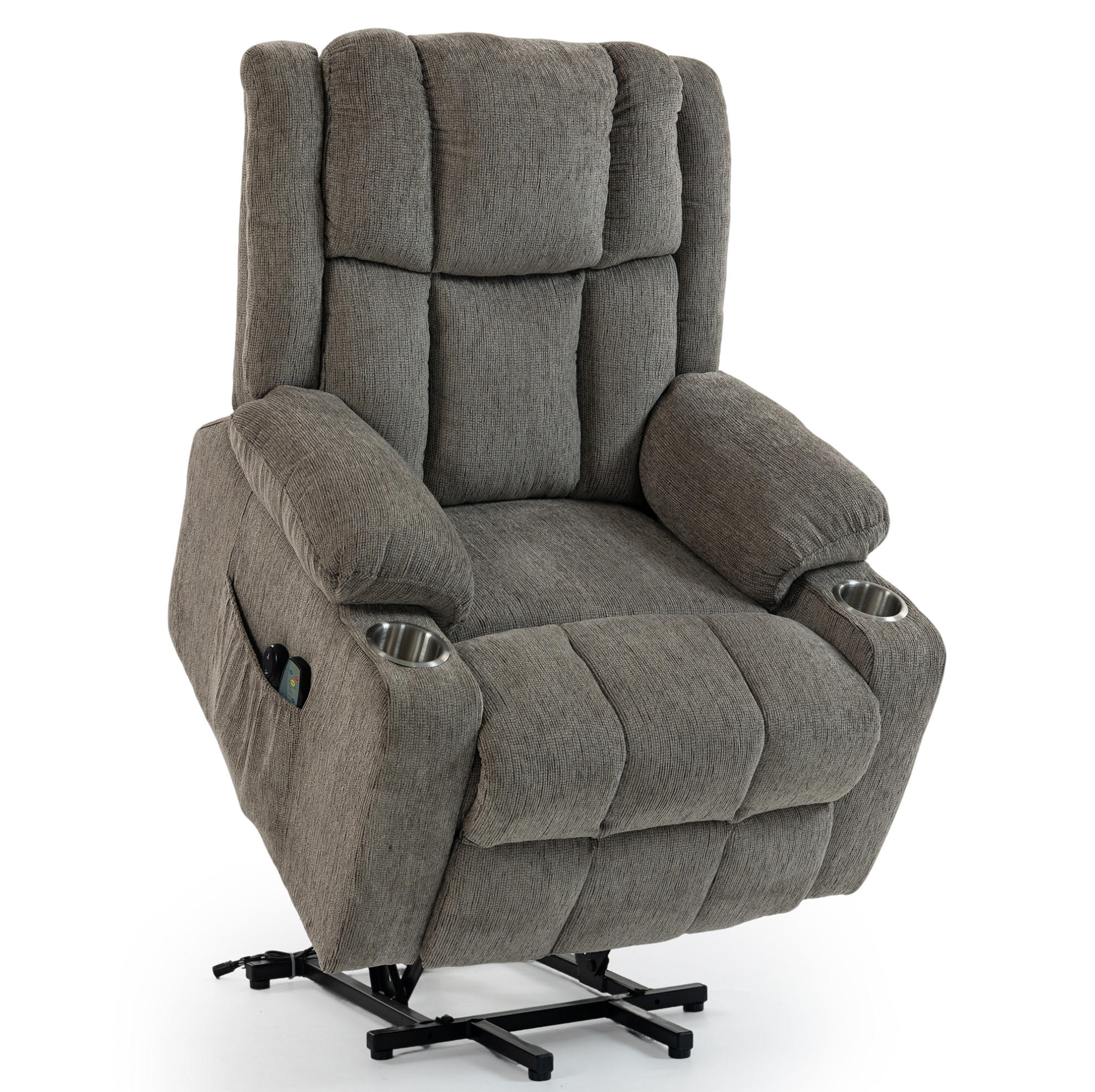 RELAXSESSEL Samt mit Aufstehhilfe, Massage, Wärmefunktion 91/84/106 cm Hellbraun - Hellbraun, Textil (84/106/91cm) - Redom