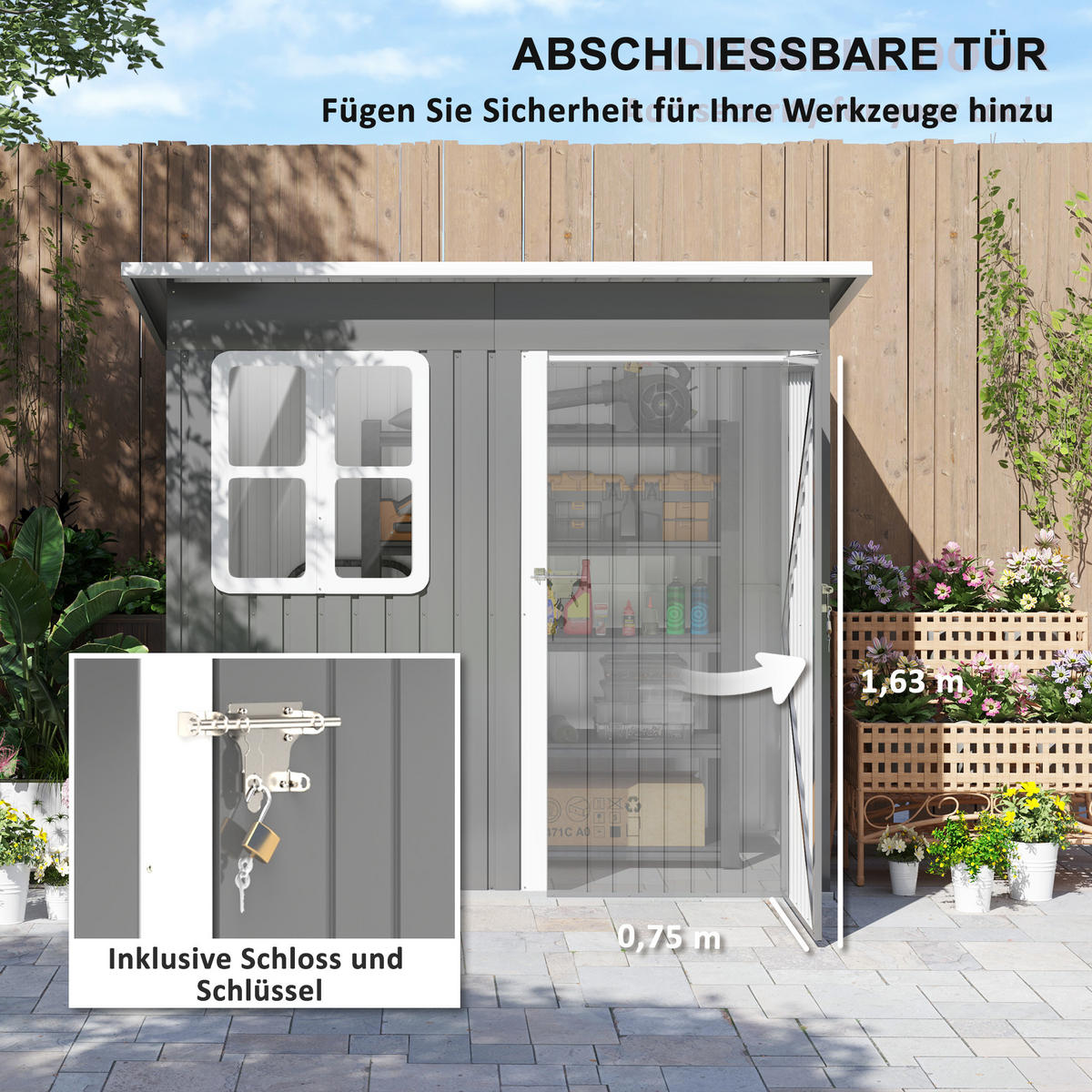 GERÄTEHAUS 221 x 133 x 190/173 cm - Dunkelgrau, Metall (133/190/211cm) - Outsunny