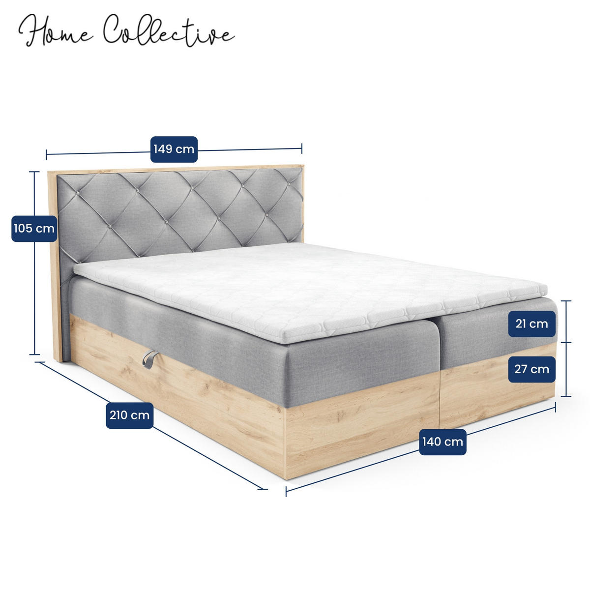 BOXBETT Holzoptik Sonoma Eiche mit Topper 140x200 cm Hellgrau - Hellgrau, Textil (140/200cm) - Home Collective