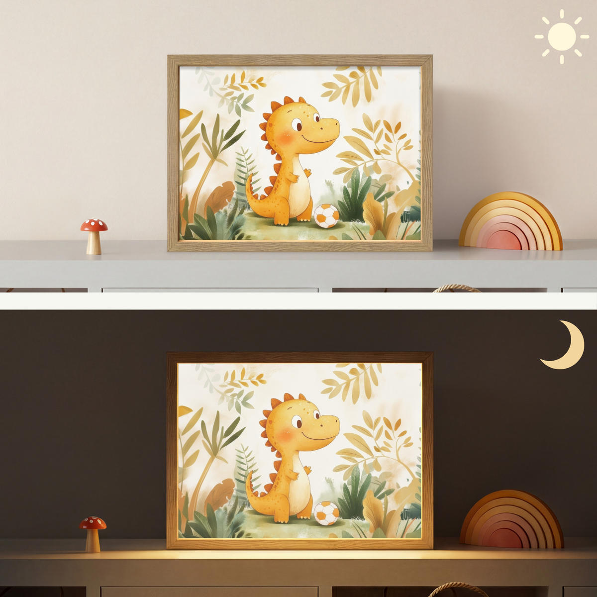 NÁSTĚNNÁ LAMPA S AKUMULÁTOREM Dino - Fotbal - Orange 40x30 cm - béžová, kompozitní dřevo (40/30/8cm) - OnlyWow
