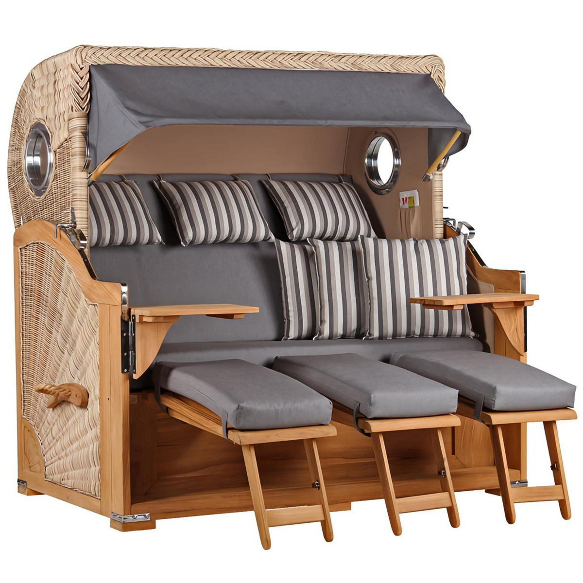 STRANDKORB XXL Baltikum mit Bullaugen - Braun/Grau, Metall (170/170/95cm) - Mr. Deko