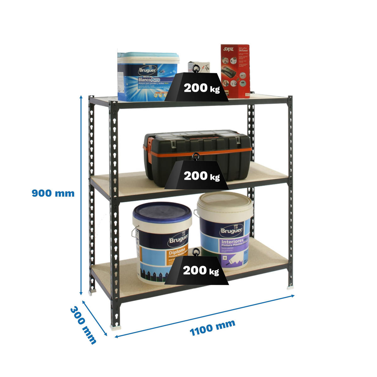 SCHWERLASTREGAL Baby Muli HxBxT 90 x 110 x 30 cm 3 Fachböden Fachlast 200 kg Anthrazit - Anthrazit, Metall (110/90/30cm) - PROREGAL