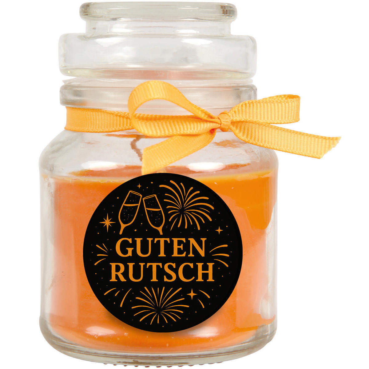 DUFTKERZE im Glas - Neujahr Honigmelone Bonbonsglas 120 g - Orange, Naturmaterialien (7/10cm)