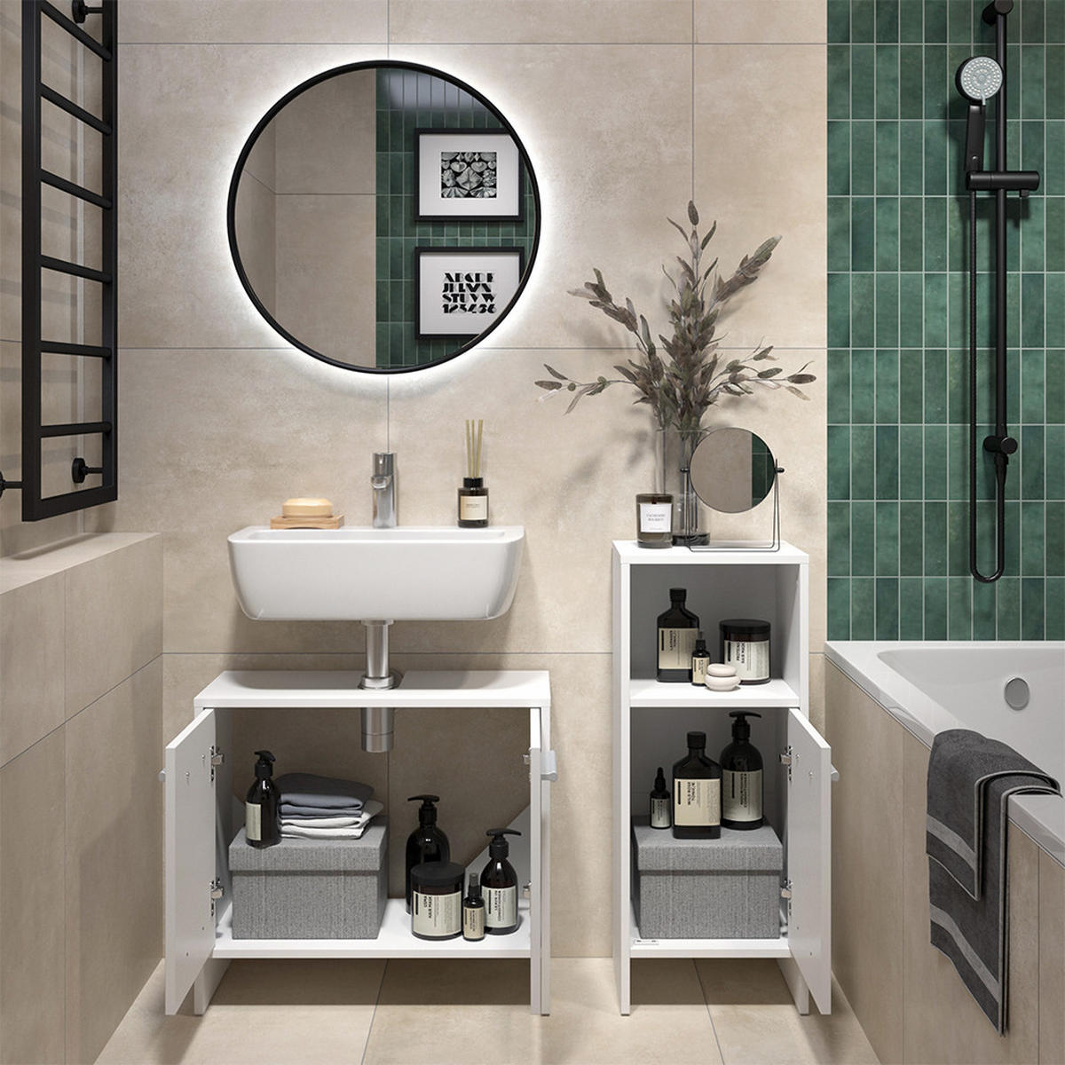 SESTAVA KOUPELNOVÉHO NÁBYTKU Karli Bílá - bílá, kompozitní dřevo (63.8/57/26.3cm) - Vicco