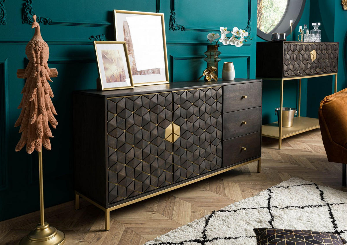 SIDEBOARD Mango 145x40x77 grau geölt DIAMOND #107 - Grau, Holzwerkstoff (145/77/40cm) - Massivmoebel24