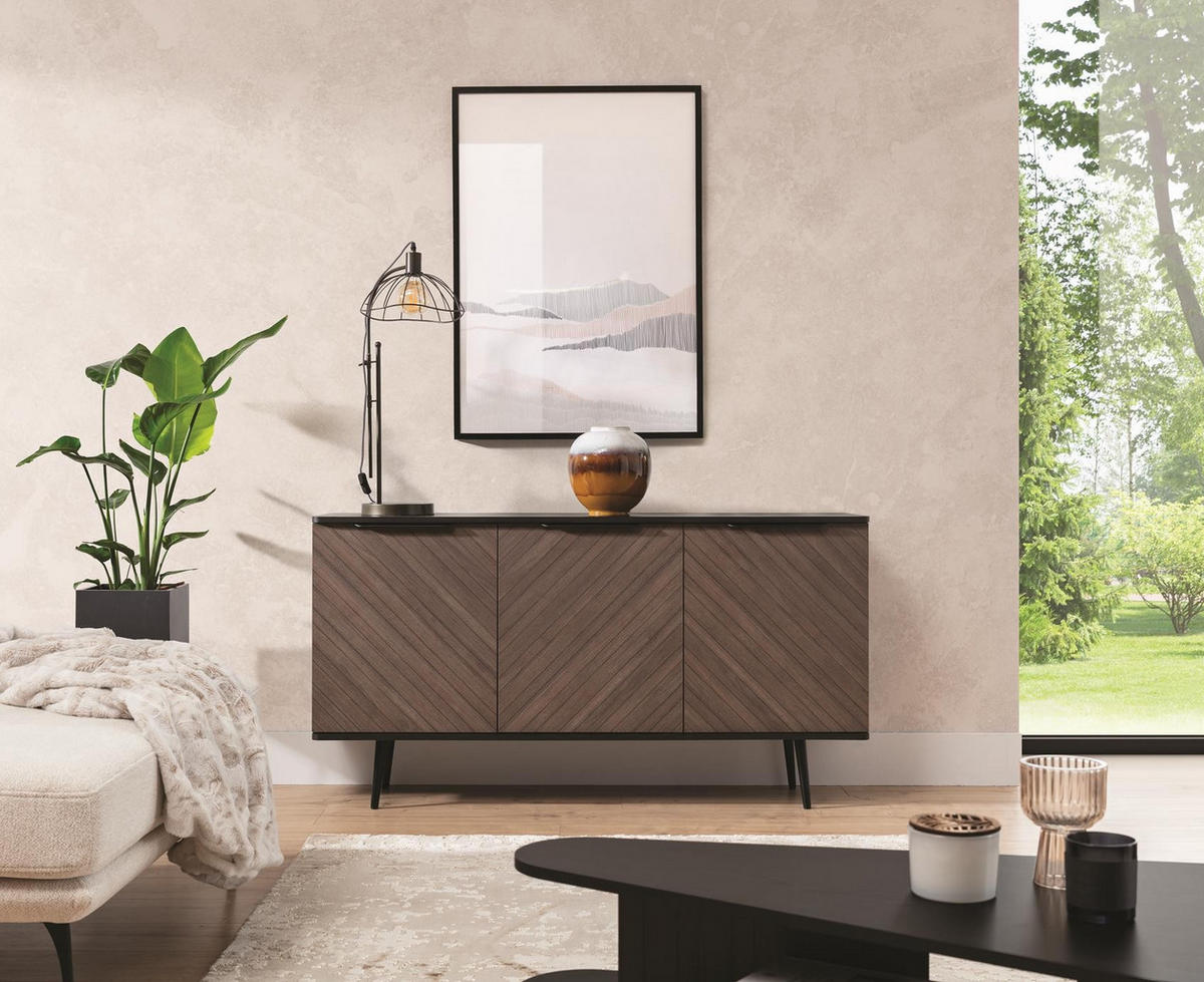 SIDEBOARD Elio Braun mit Graphit - Schwarz/Braun, Holzwerkstoff (80/90/41cm) - Bettso