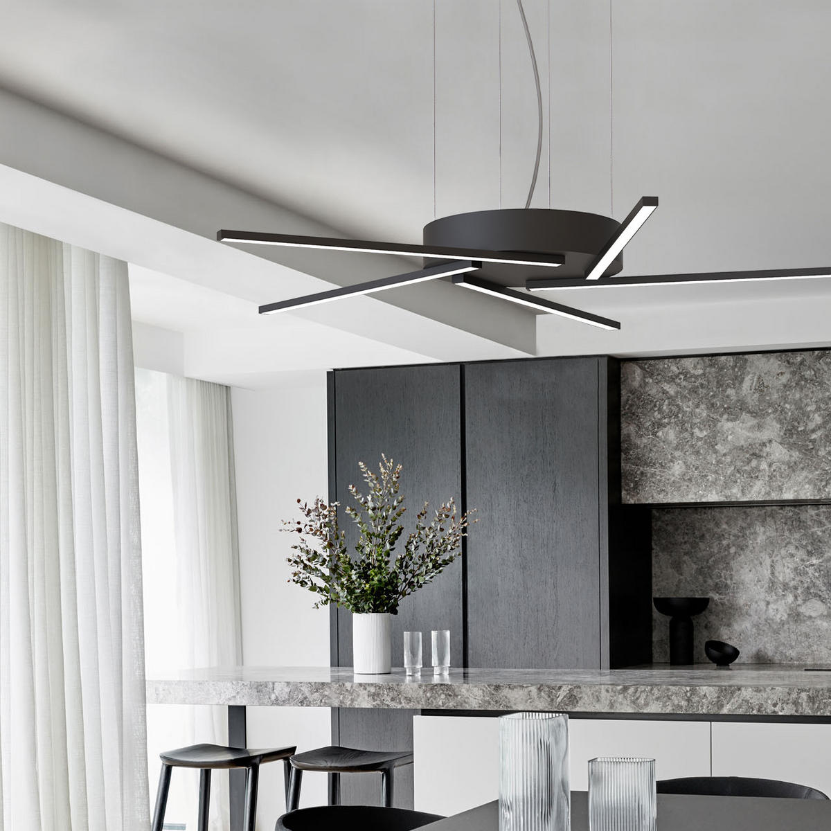 HÄNGELEUCHTE - Schwarz, Metall (60/60/4cm) - Lumicom