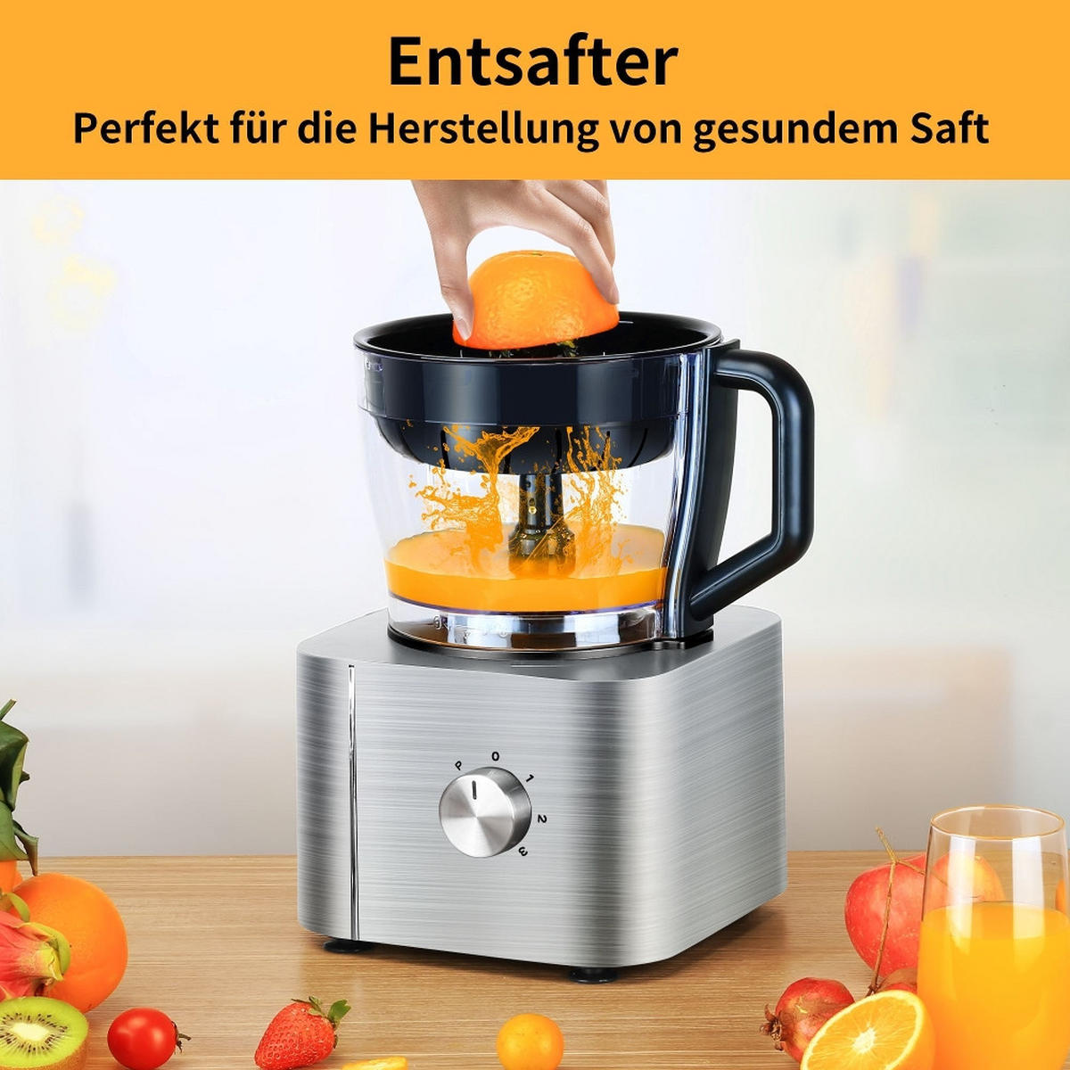 KÜCHENMASCHINE MULTIFUNKTIONAL 1100W Edelstahl 40,7/27,2/40,7 cm - Silberfarben, Metall (27.2/40.71/40.71cm) - Rolipo