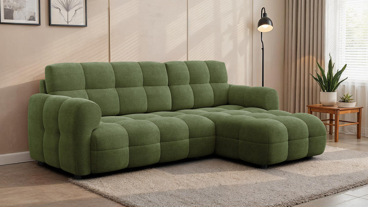 ECKSOFA MELLOW 3-Sitzer, olive - Schwarz/Grün, Holz/Textil (232/156cm) - Courtois Laville