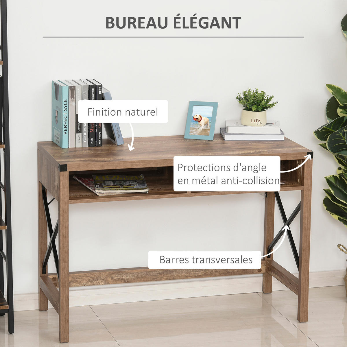 SCHREIBTISCH Schwarz und Braun Holzoptik mit 2 offenen Fächern 110/48/76 cm - Braun, Holz (48/110/76cm) - PANGIVO