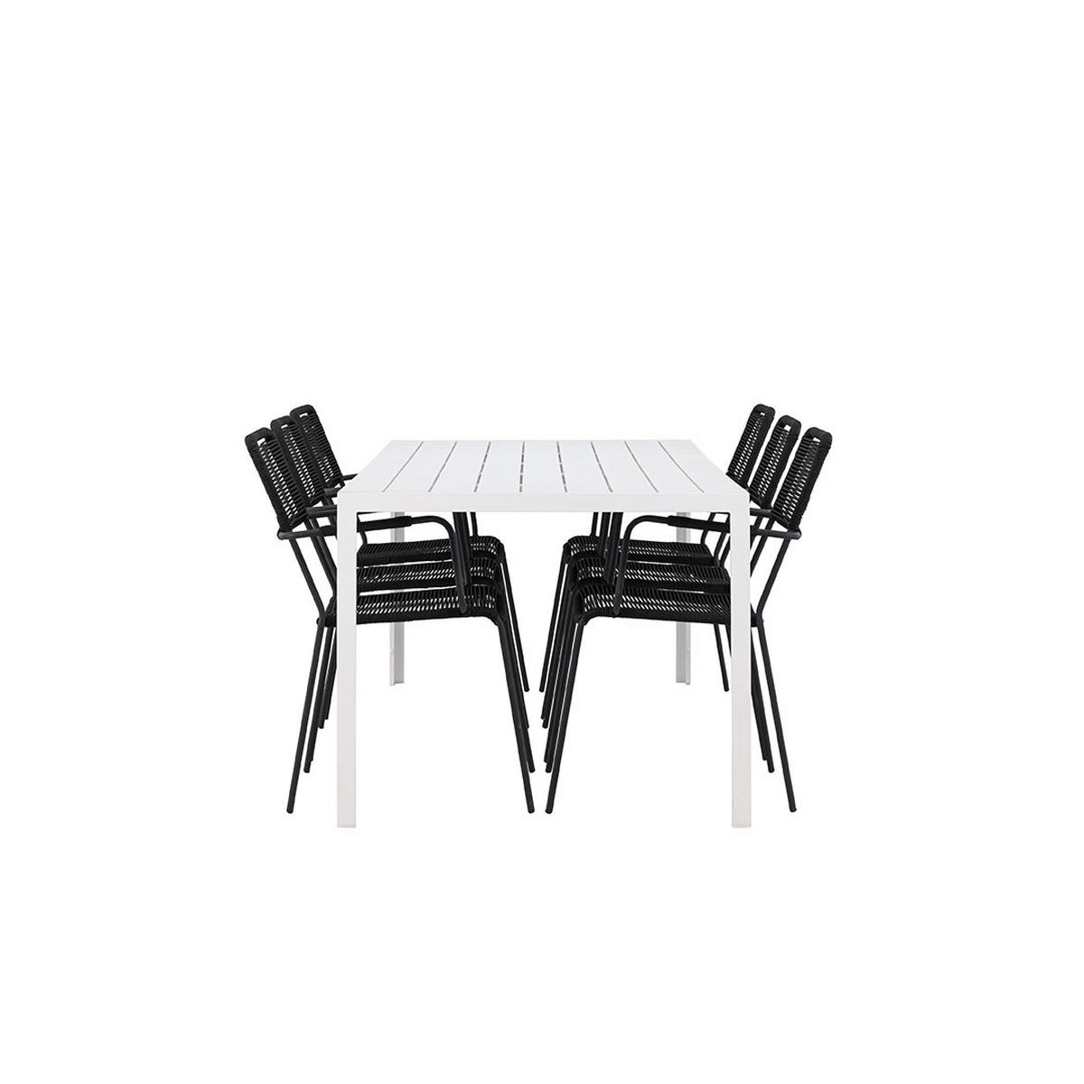GARTENSET, Break, Tisch Weiß, Stühle Schwarz, Metall / Polyester, 90 x 205 x 75 cm, 7-teilig - Weiß, Metall - ebuy24