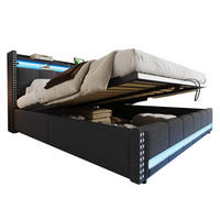 POLSTERBETT 180/200 cm Grau aus Leinenstoff mit LED und Stauraum - Grau, Textil (180/200cm) - OKMYHOME