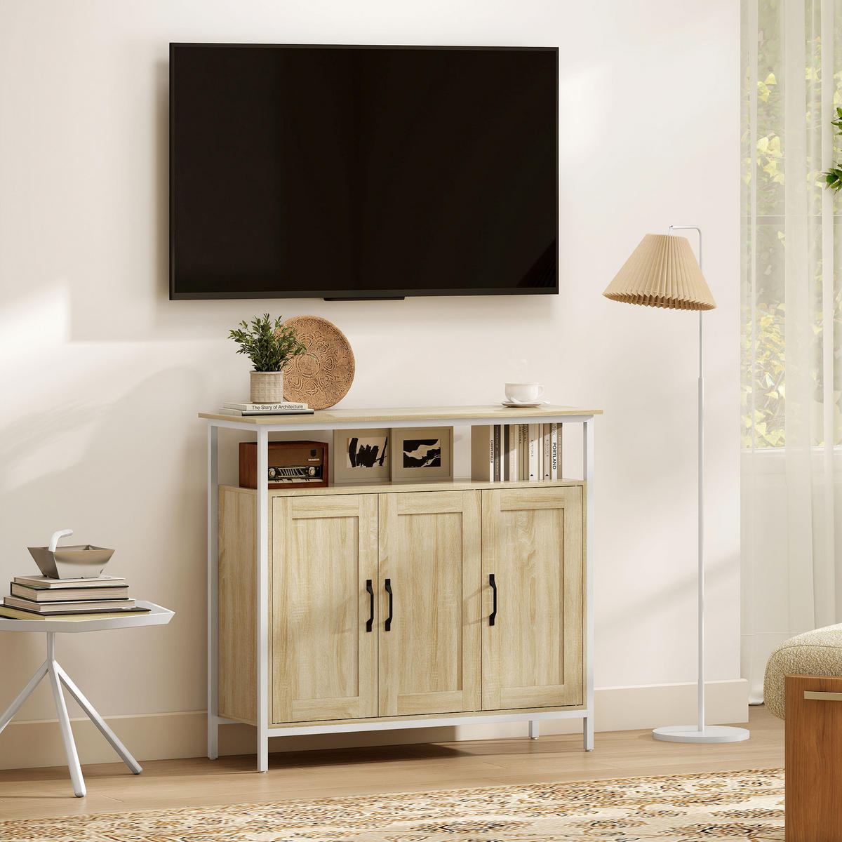 SIDEBOARD DE-11207 3 Türen Naturholz - Naturfarben, Holzwerkstoff (100/88/35cm) - ComfortXL