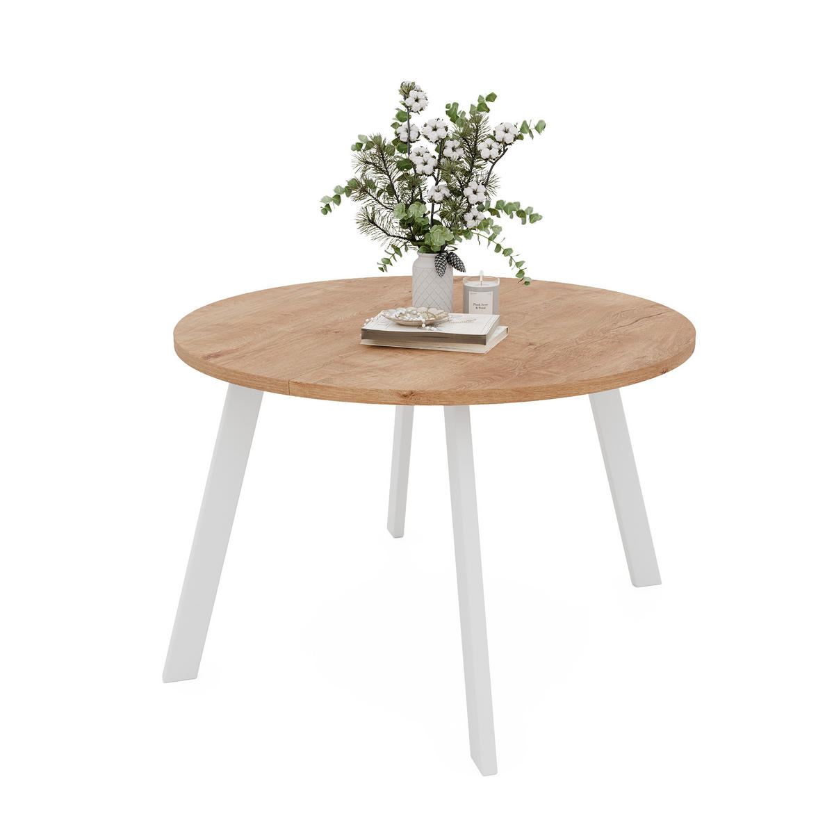 TISCH Weiße Beine, MDF Tischplatte, Lefkas Eiche - Braun/Weiß, Holzwerkstoff (100/100/76cm) - Idohome