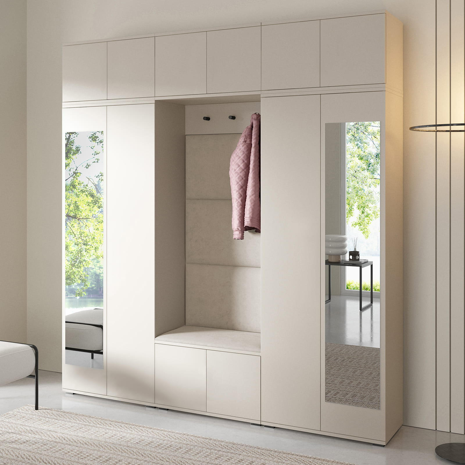 GARDEROBE Napoli 2 Kleiderschrank mit Polsterpaneelen Beige - Beige, Holzwerkstoff (210/229/40cm) - Jerpax