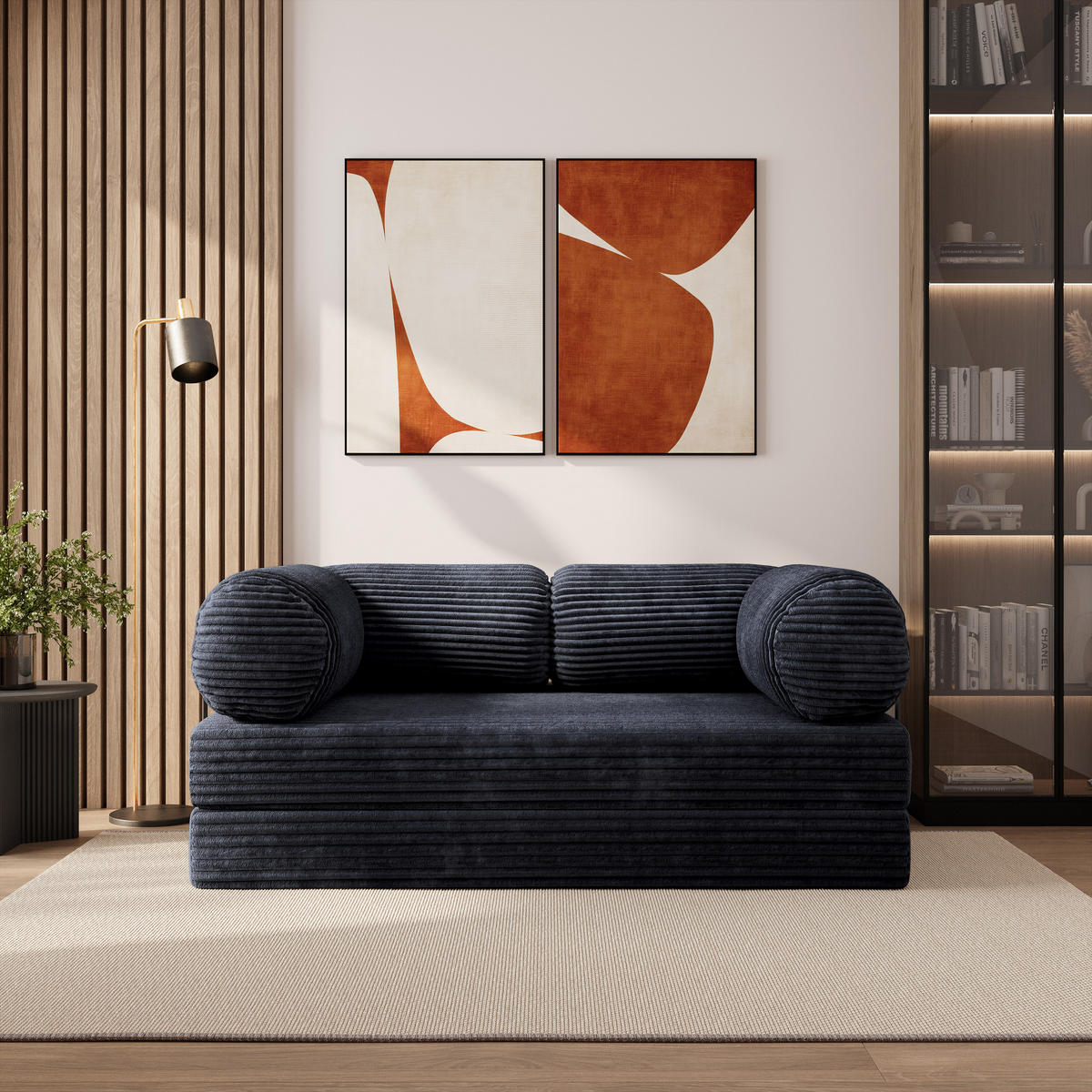 BETTSOFA ALVIO aus Schaumstoff Cordstoff Schwarz Schlaffunktion - Schwarz, Textil (170/68/80cm) - MASSENO