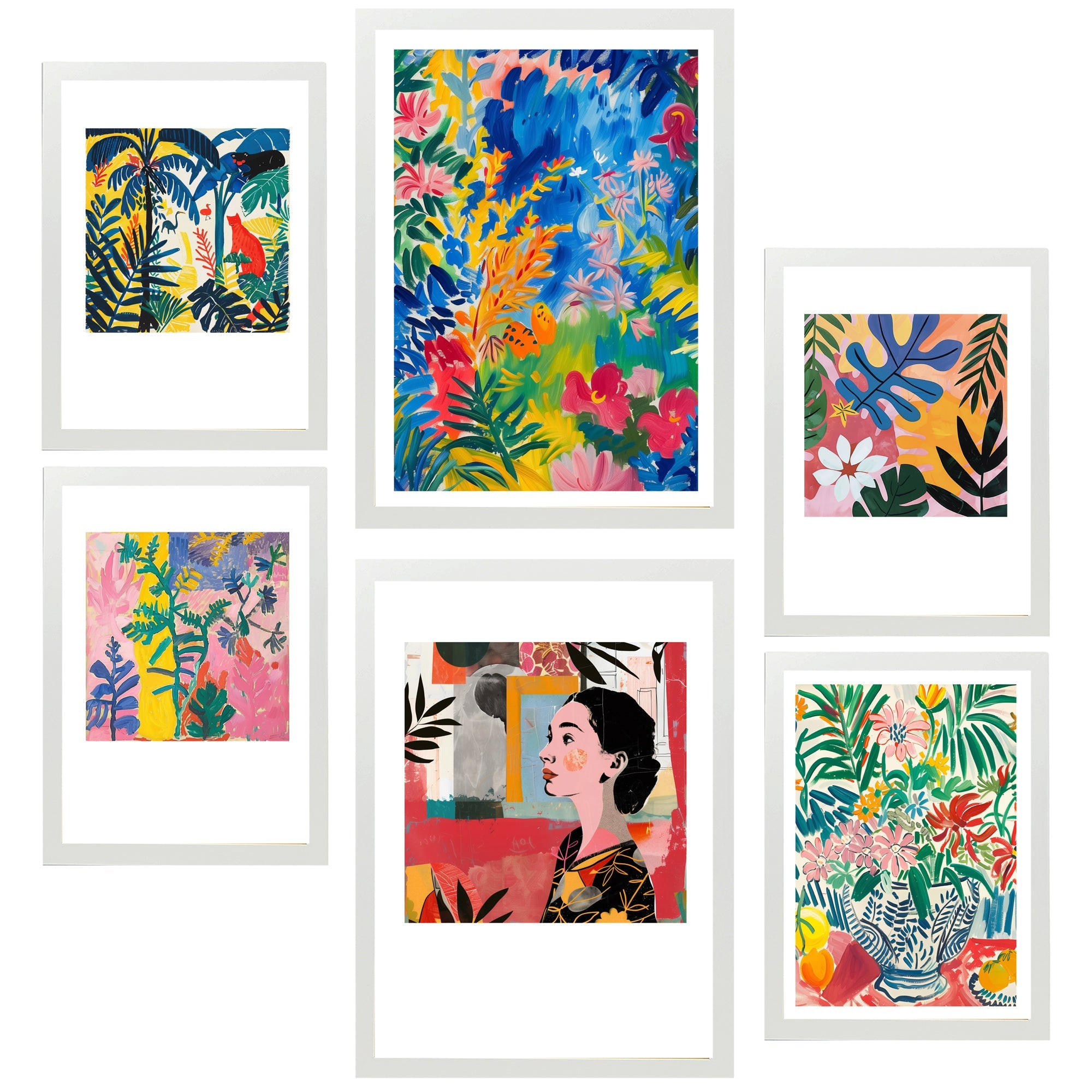 POSTER Set Mit 6 Blumig Und Auffällig Matisse A3 & A4 Weißer Rahmen - Weiß, Papier (29/3cm) - Nacnic