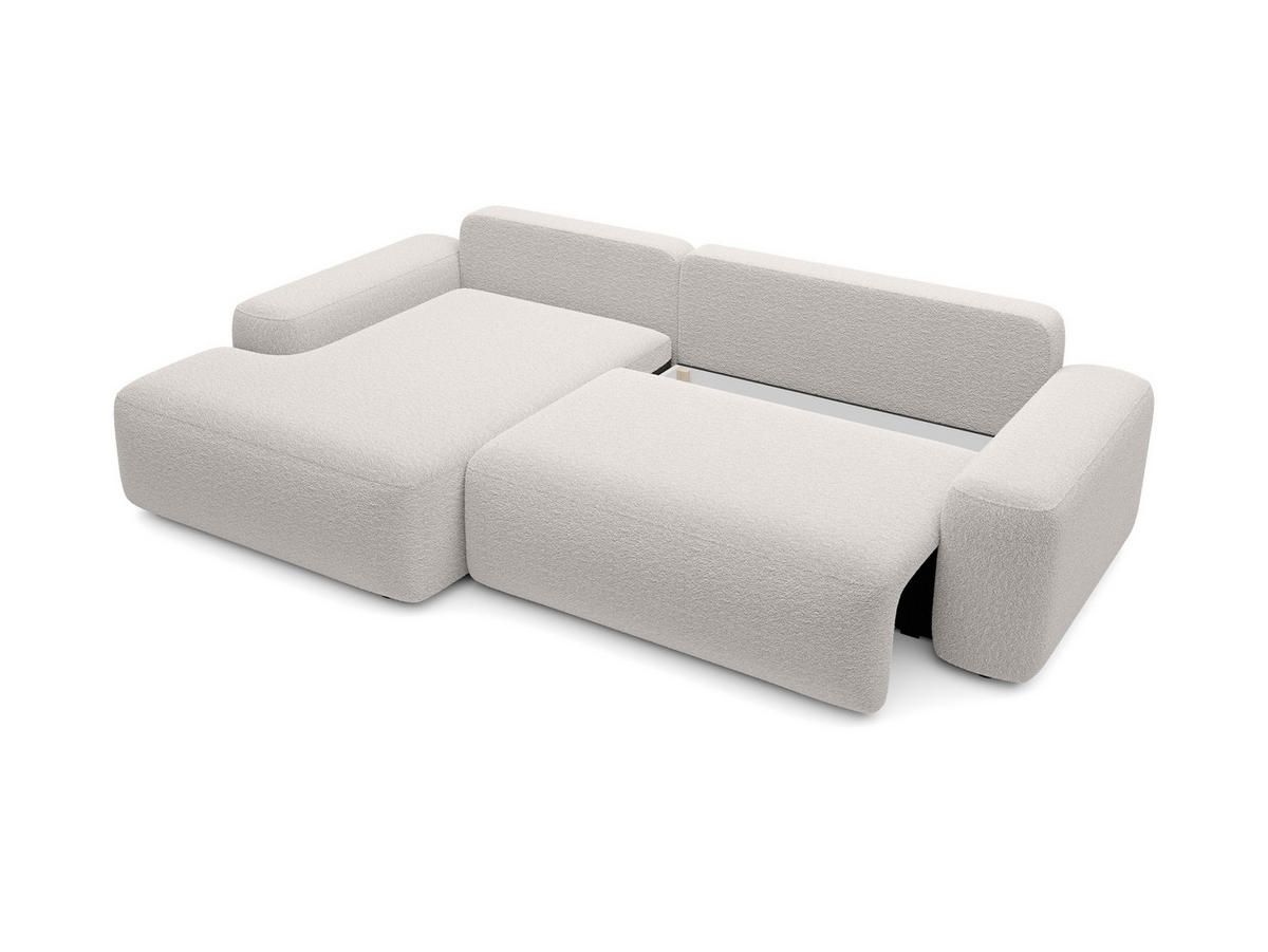 ECKSOFA RUOTA Grau Boucle-Stoff mit Schlaffunktion - Grau, Holz (264/162cm) - MASSENO