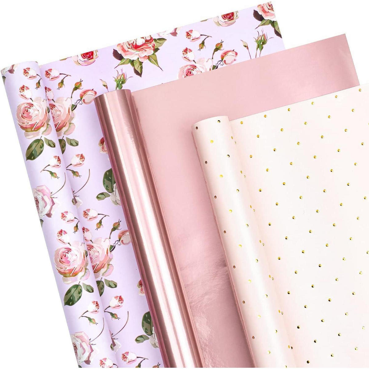 GESCHENKPAPIER 3 Rollen Mini-Rolle 43,2 cm x 3,05 m Rosa Roségold Designs - Multicolor, Papier (10/4/44cm)