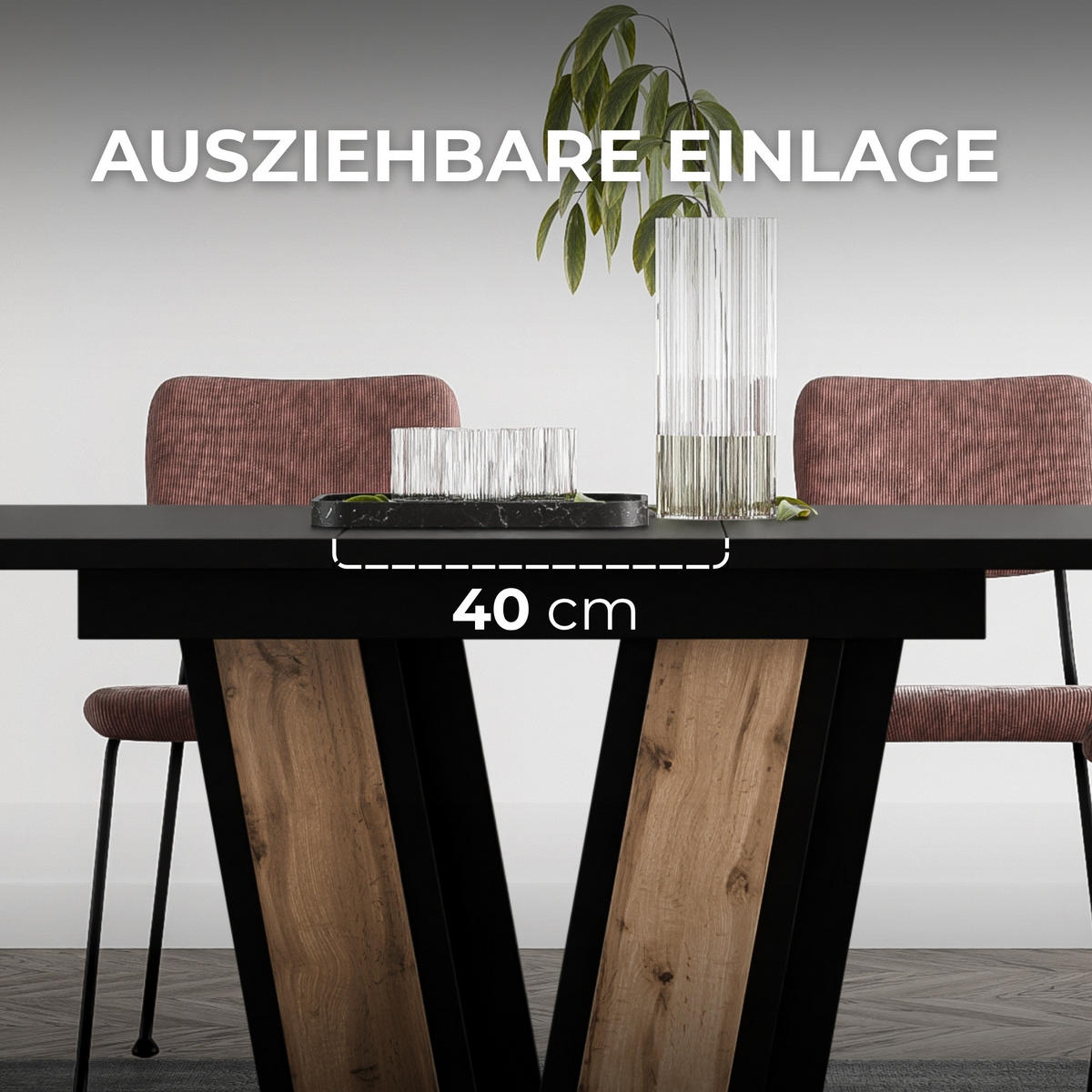 ESSTISCH Ausziehbar von 140 bis 180 cm in Schwarz - Schwarz, Holzwerkstoff (80/180/75cm) - Home Collective