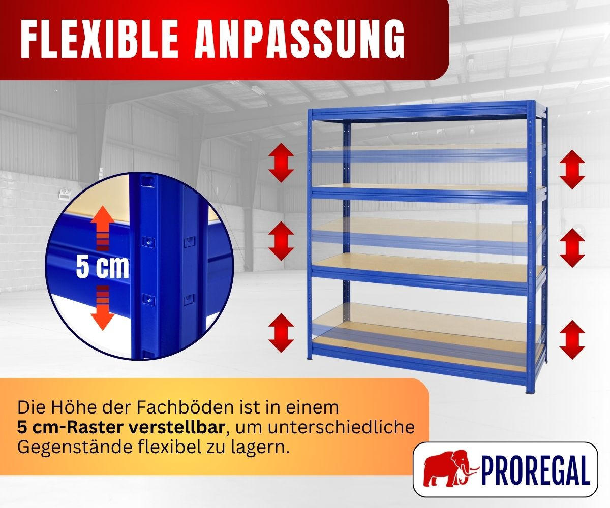 SCHWERLASTREGAL Dino 180x160x60 cm Fachlast 600 kg Blau - Blau, Metall (160/180/60cm) - PROREGAL