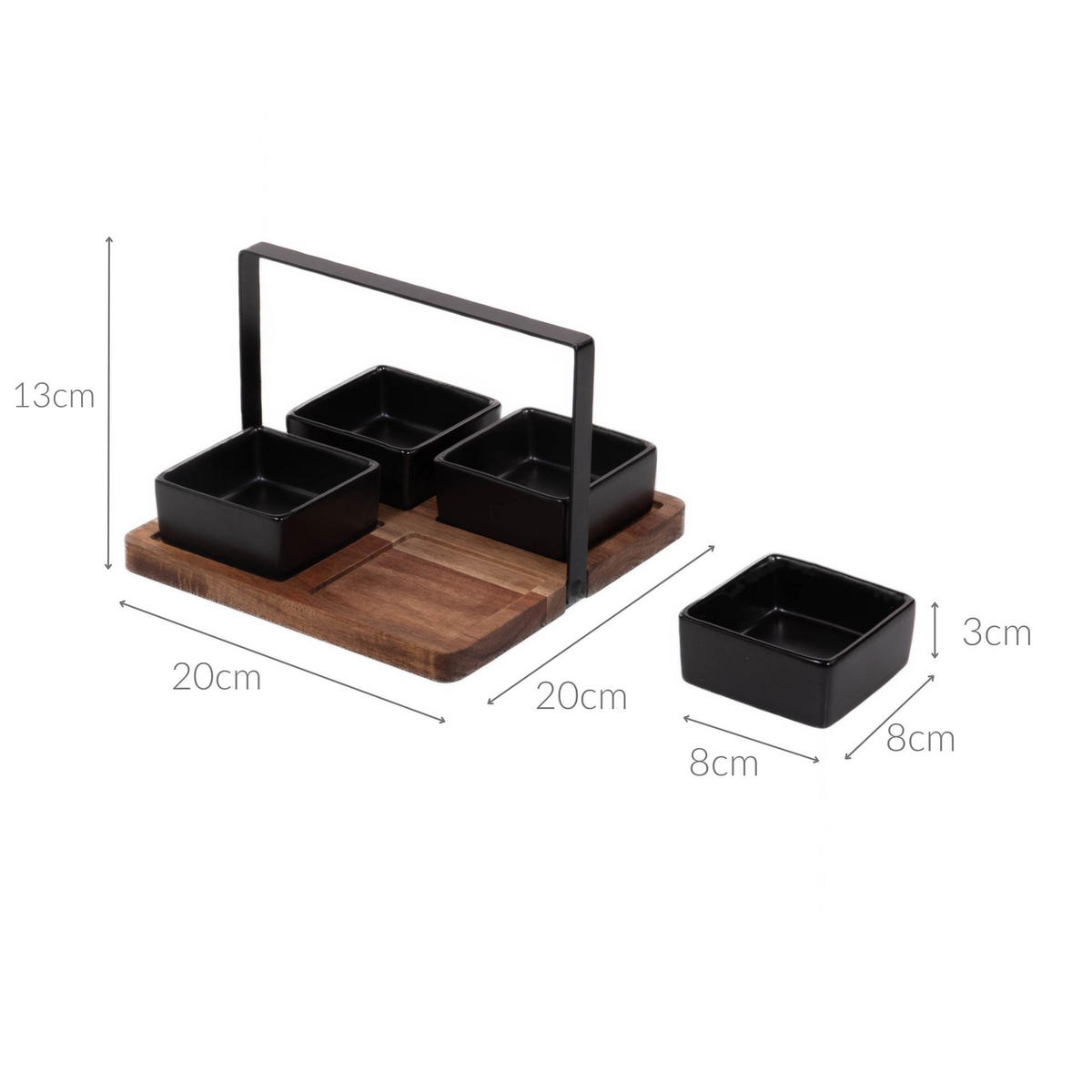 SERVIERSCHÜSSEL mit Holztablett Schwarz 20/20/3,5 cm - Schwarz, Keramik (20/3.5/20cm) - Excellent Houseware