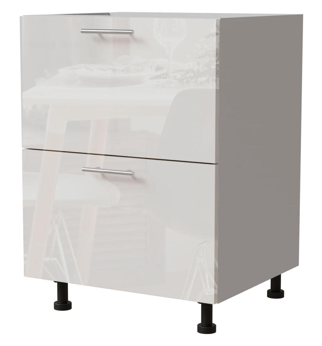 Feldmann-Wohnen Schubladenunterschrank Weiß Hochglanz, Weiß 60x82x50 cm
