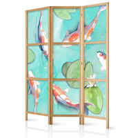 PARAVENT Japanischer 3-tlg 135x172 cm Blumen und Kois - Blau, Holz/Textil (135/172/3cm) - Muralo