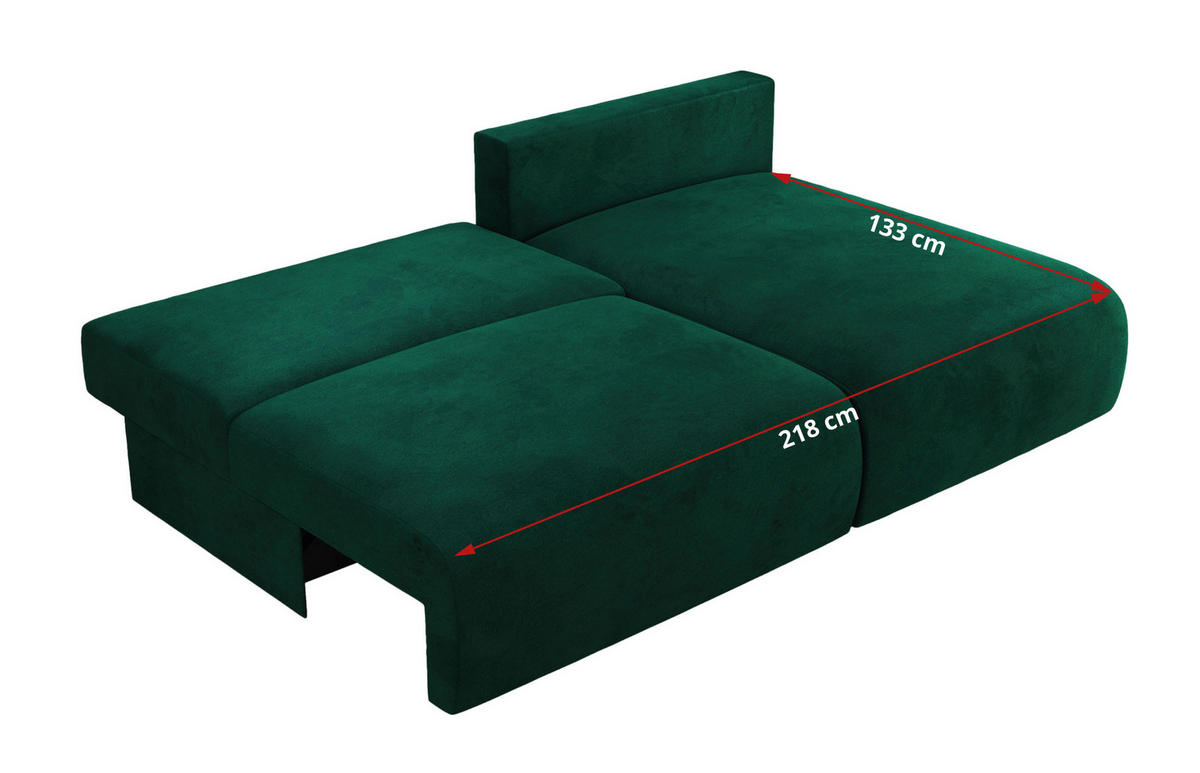 ECKSCHLAFSOFA VIVO L Dunkelgrün Velvet - rechts - Dunkelgrün/Schwarz, Kunststoff/Textil (150/223cm) - MKS