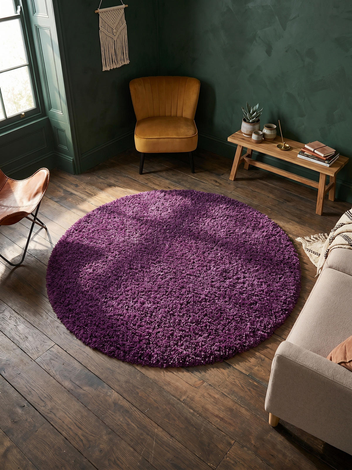 TEPPICH Hochflor Unifarben Polypropylen Wohnzimmer Shaggy Violett Rund 120x120 - Lila, Textil (120/120cm) - KADIMA DESIGN