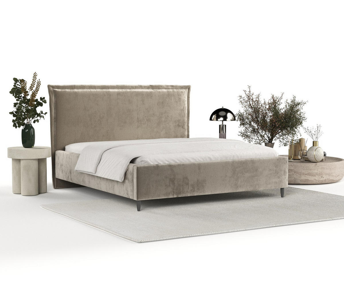 POLSTERBETT Cape Cod Beige 140/200 cm im Chenille-Stoff - Beige/Schwarz, Holz/Holzwerkstoff (140/200cm) - Maison de Reve