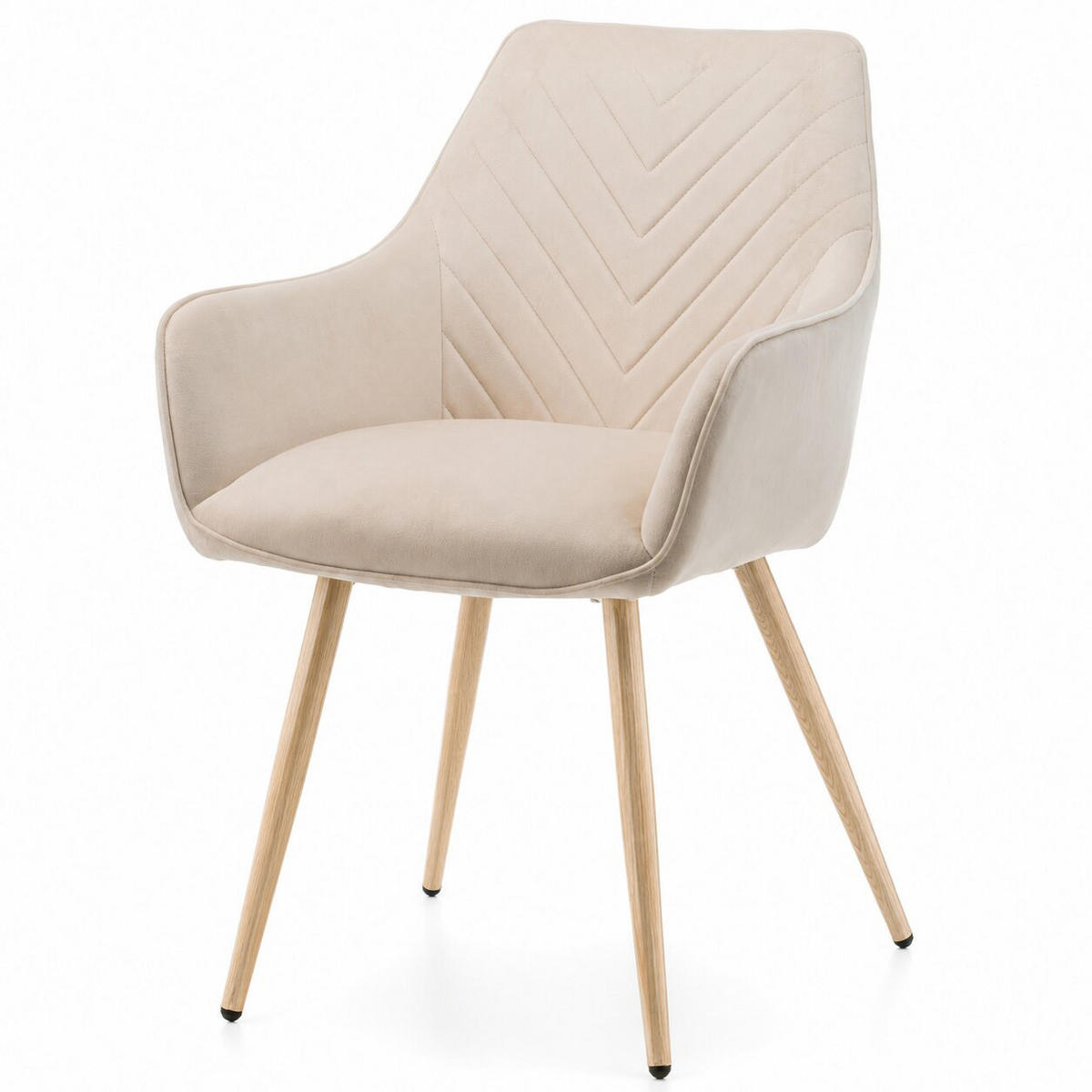 STUHL VASTO gepolstert mit Steppung - beige, Beine in Holzoptik - Samt Velours - Ecru/Eichefarben, Textil/Metall (58/87/60cm) - NEW HOME