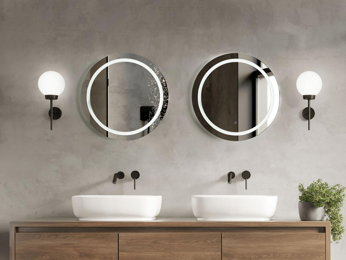 BADSPIEGEL mit LED-Beleuchtung rund 79 cm Courseulles - Silberfarben, Glas (79/79/4cm) - Beliani